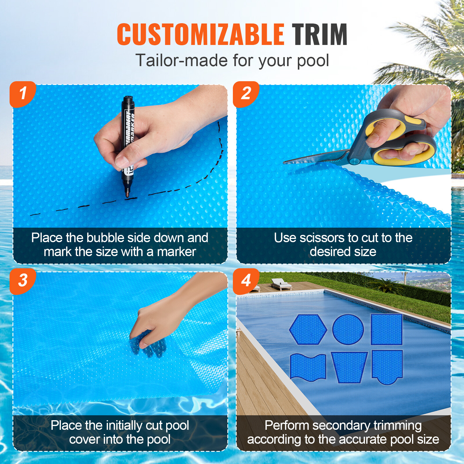 VEVOR Solar Pool Cover 28x14 ft Inground Above Ground Pools Solar Blanket 16 mil