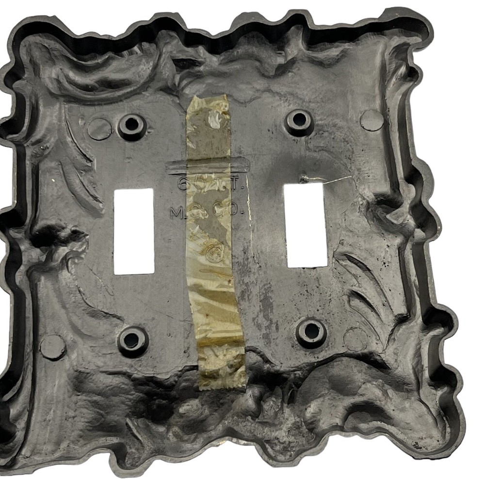 Vintage 1970's Stylset Double Light Switch Wall Plate Brass Scrolls #350 DP