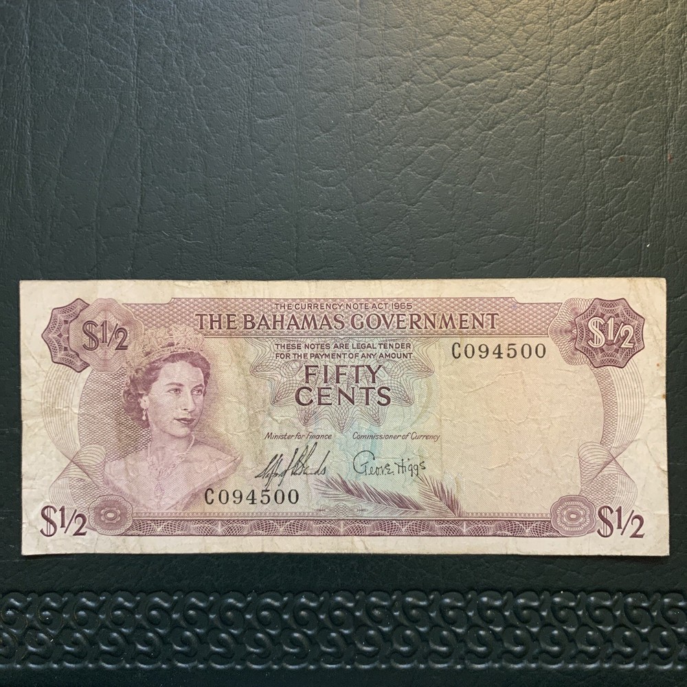 62888 Banknote, Bahamas, 1/2 Dollar Bookend # “0”