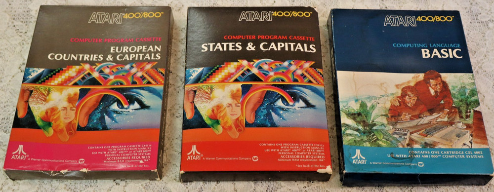 Vintage Atari BASIC Computing Language Capitals (3) Cartridges 400/800 - 1979