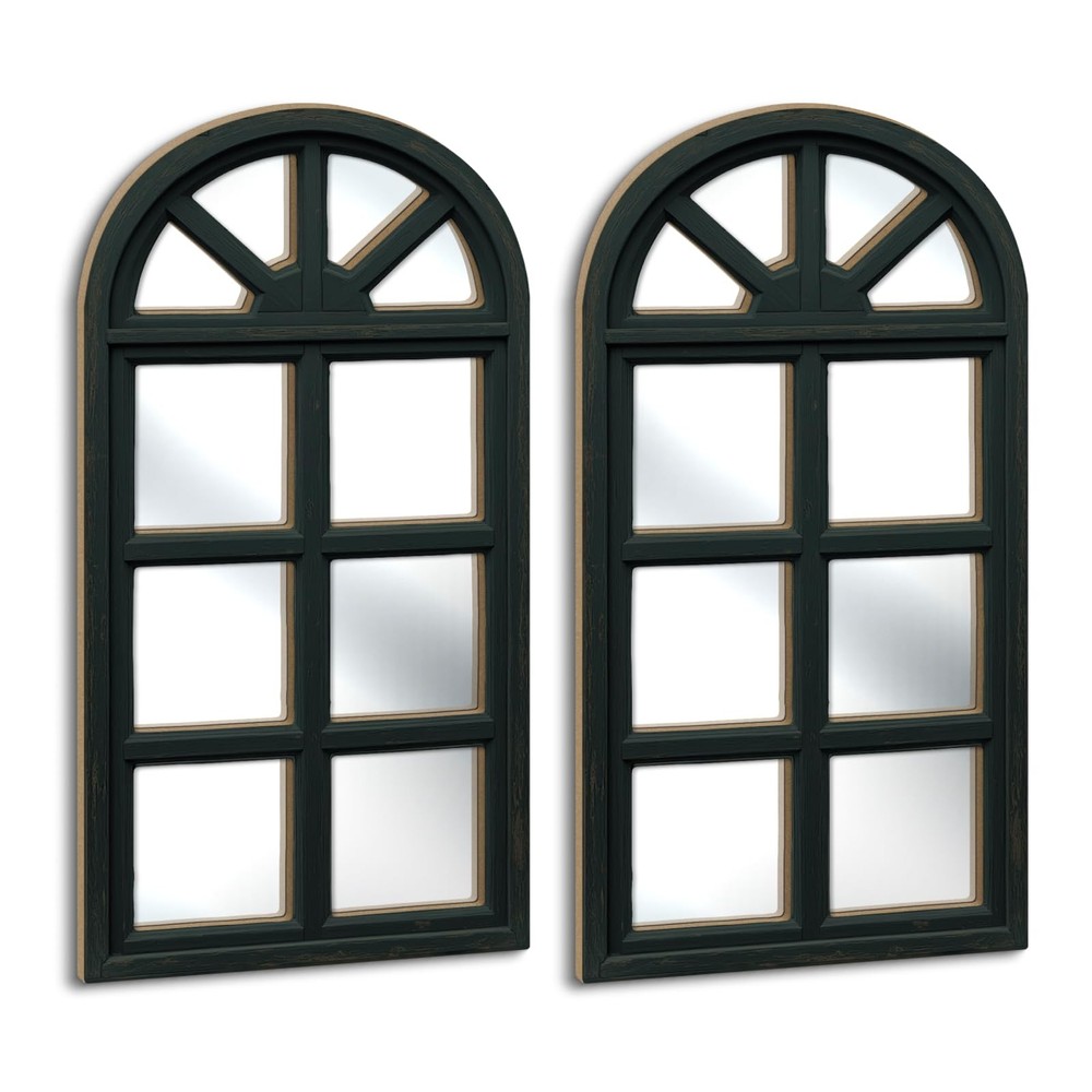 Set of 2 Arched Window Frame Wall Decor with Acrylic Mirror Rustic Decorative...