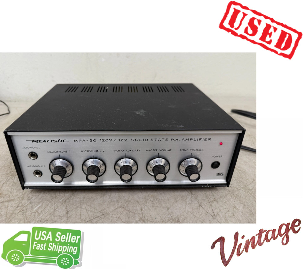 Vintage Realistic MPA-20 Solid State P.A. Amplifier  120V/12V Tested