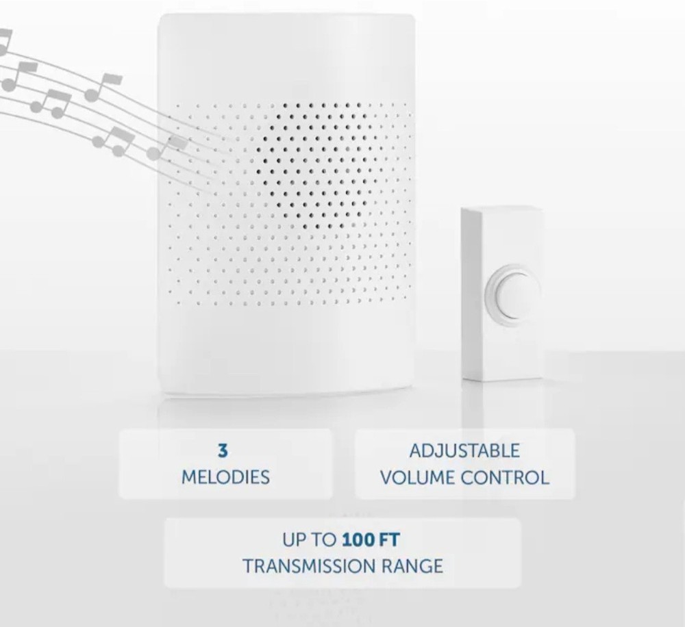Utilitech 6291134, Wireless Doorbell Kit, Sensor, 3 Melodies, White