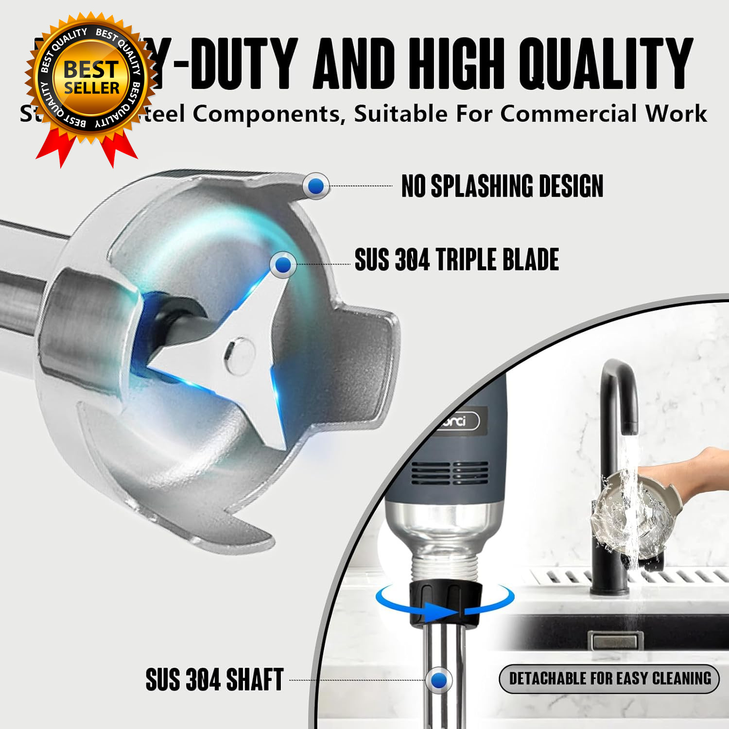 500W Commercial Immersion Blender 16" SUS 304 Removable Shaft Heavy Duty