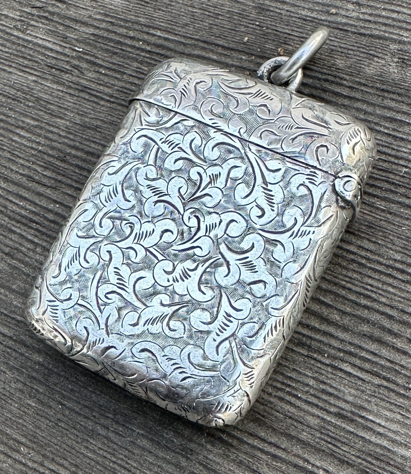 Antique Albert Baker & Co. Sterling Silver Engraved Vesta Case Match Safe