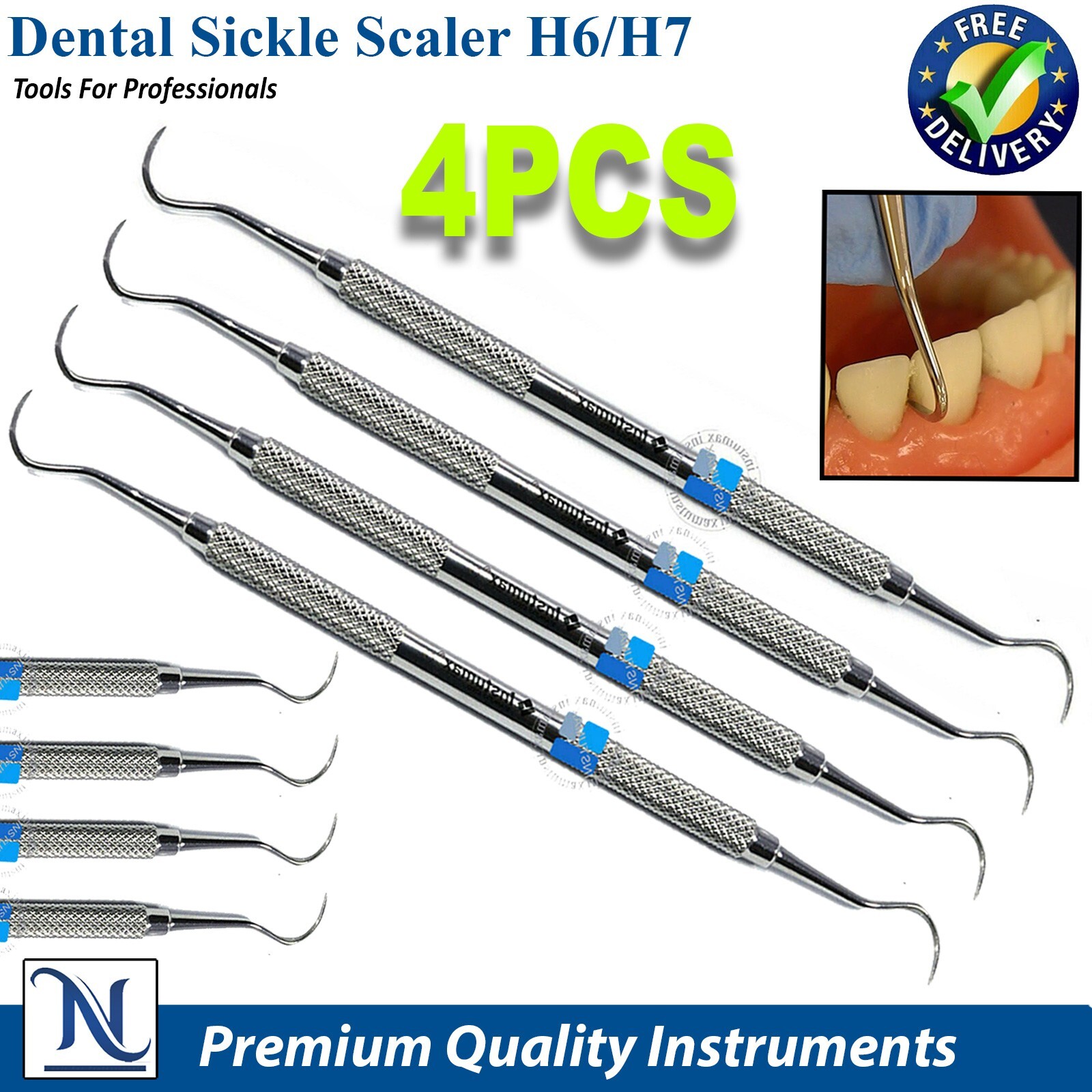 Set of 4 Sickle Scaler Anterior Posterior Hygiene Sickle Scalers Dental Steel