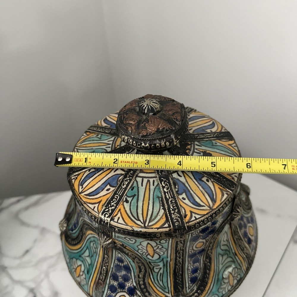 Antique Moroccan Jar With Silver Trim