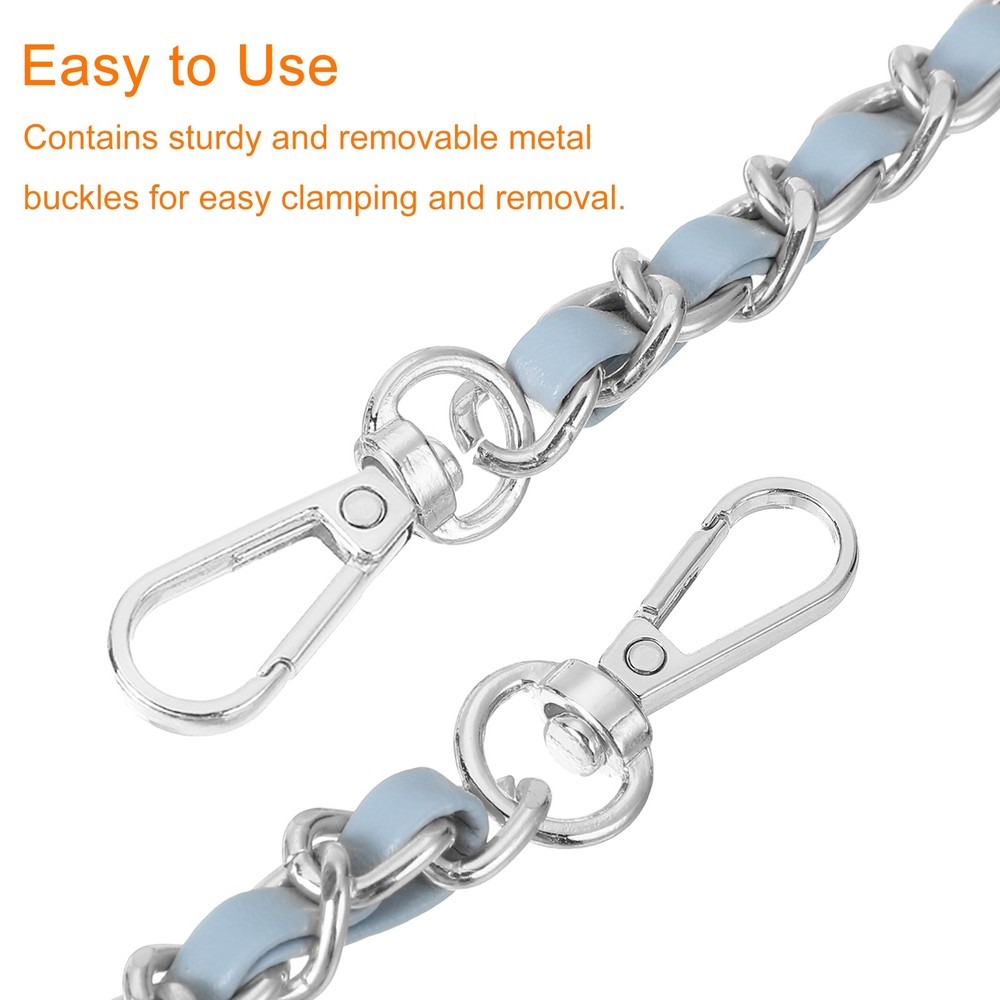 Purse Strap, 32" Leather for Shoulder Strap (Sky Blue, Silver)