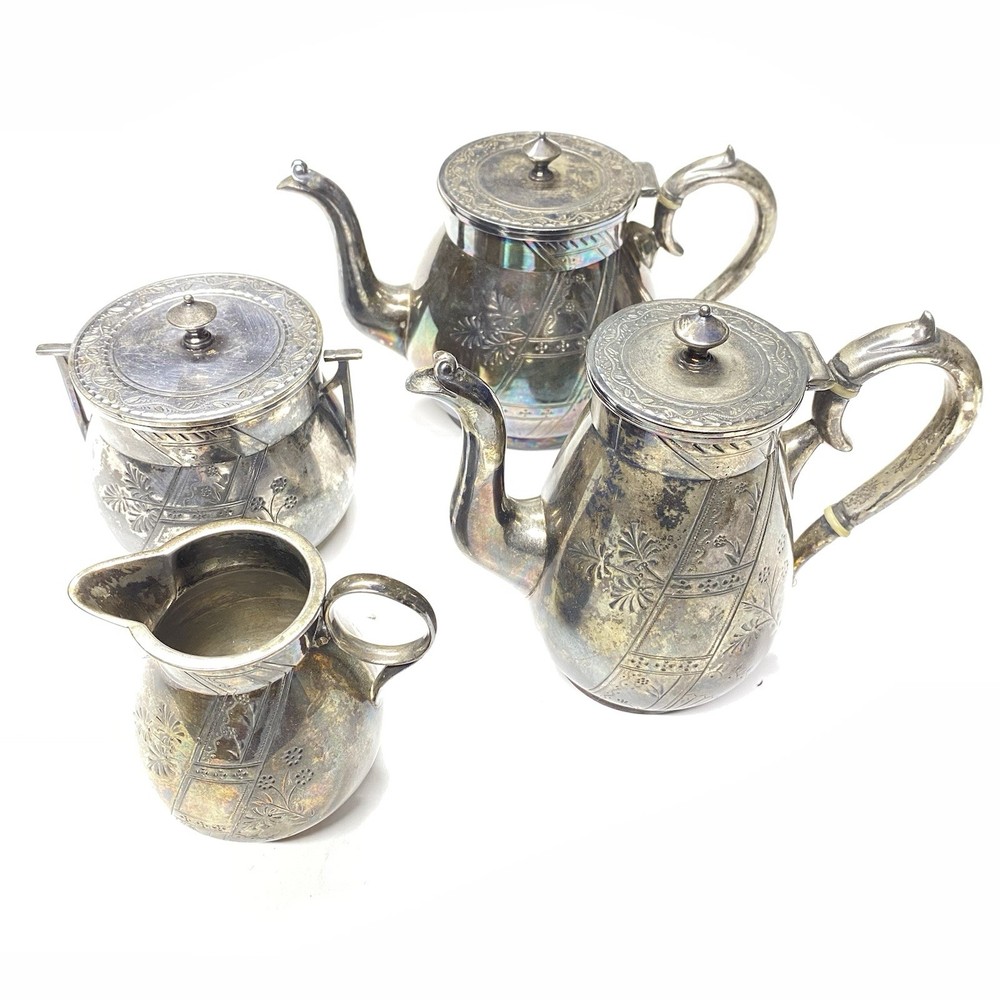 Antique Rogers Smith & Co New Haven CT 1845 4 Piece Silver Plate Coffee Tea Set
