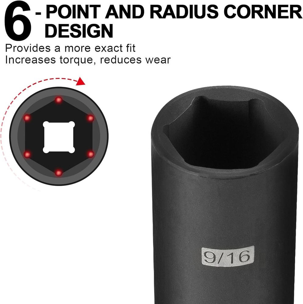 MAXPOWER 3/8 Inch Drive 9/16 Deep Impact Socket with 6-Point