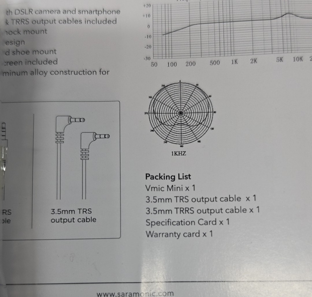 Saramonic Vmic Mini Compact Condenser Video Mic