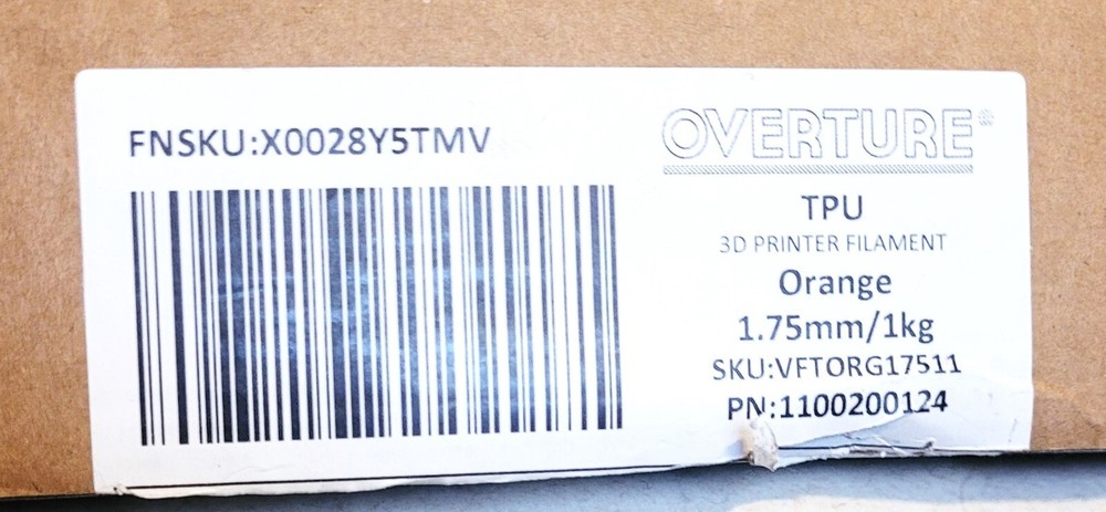 Overture 3d Printer Filament Orange 1.75mm New Open Box