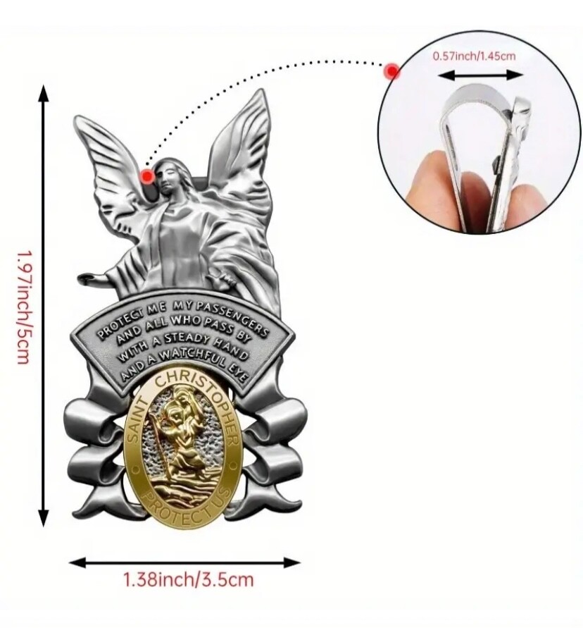 St Christopher Guardian Angel Auto Visor Clip Medal Car Medalla San Cristobal