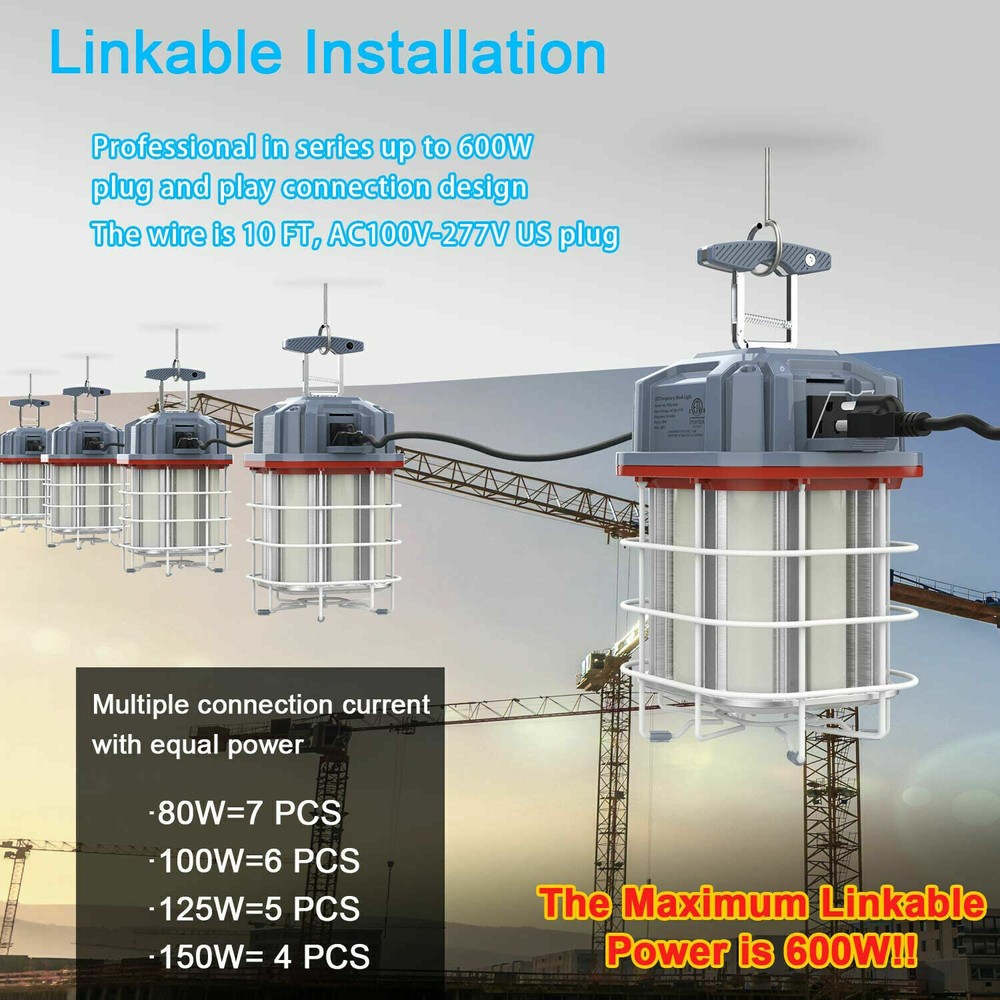 80W LED Construction Temporary Work Light For Building Job Site Lights Linkable