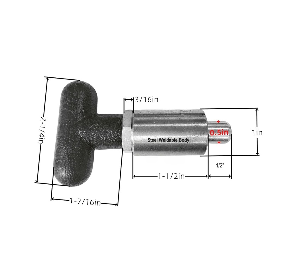 T Handle Spring Loaded Aluminum Body Pull Pop Pin 1/2" Locking Straight H