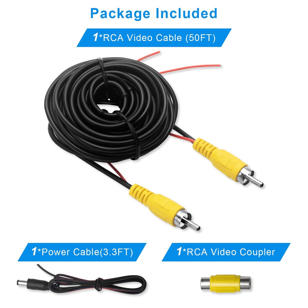 33FT RCA Reverse Rear View Backup Parking Camera Video Extension Cable Wire Cord