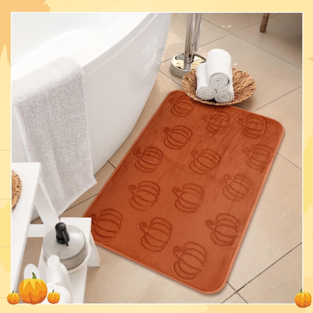 Nuanchu Pumpkins Fall Bathroom Rug 3D 11" x 1'4" (Rectangular), Brown