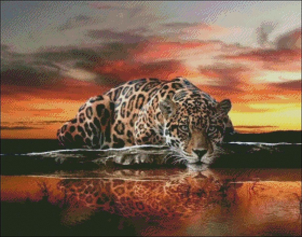 Leopard at Sunset - DIY Chart Counted Cross Stitch Patterns Needlework DMC