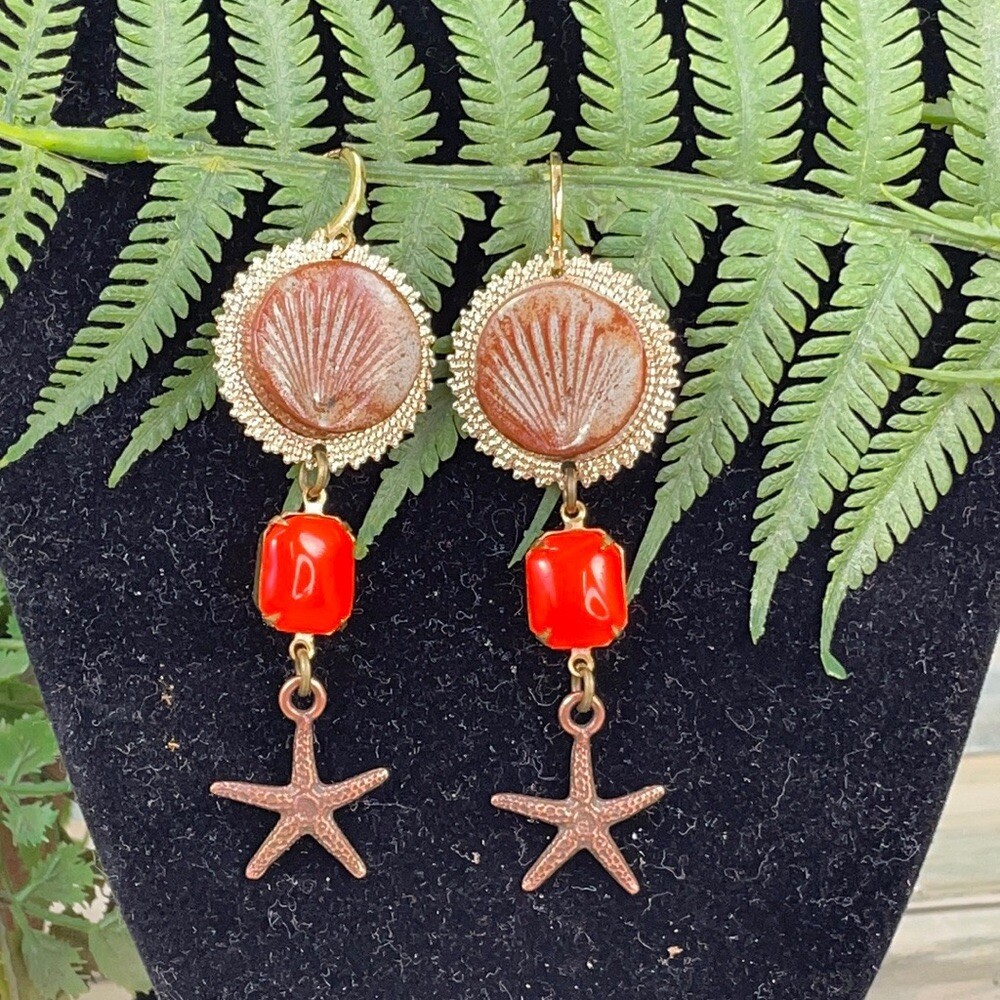 Adorned Crown Artisan assemblage autumn seaside earrings