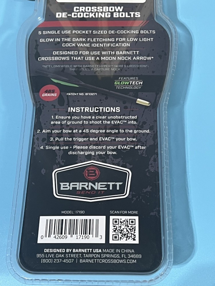 BARRNET CROSSBOW DE-COCKING BOLTS 5 PACK GLOW TECH TECHNOLOGY FACTORY SEALED