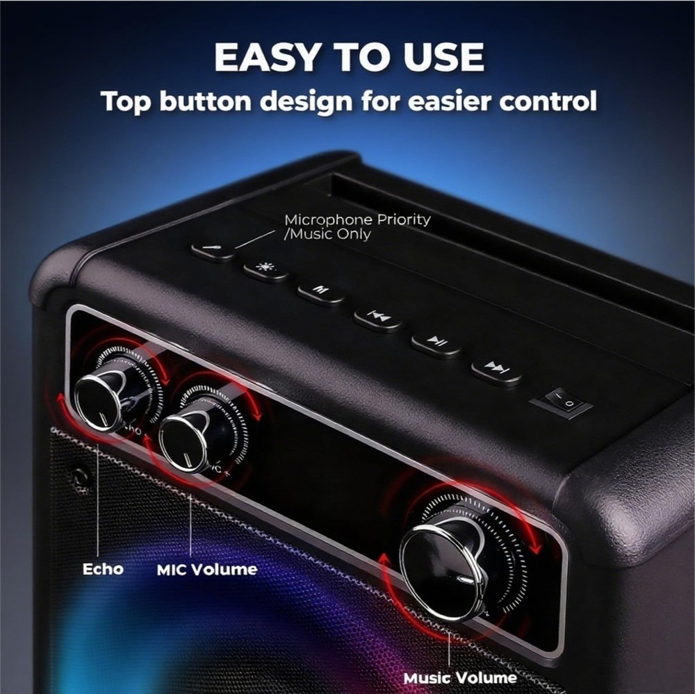 Karaoke Machine, Portable Bluetooth Karaoke Speaker with 2 Wireless Microphones,
