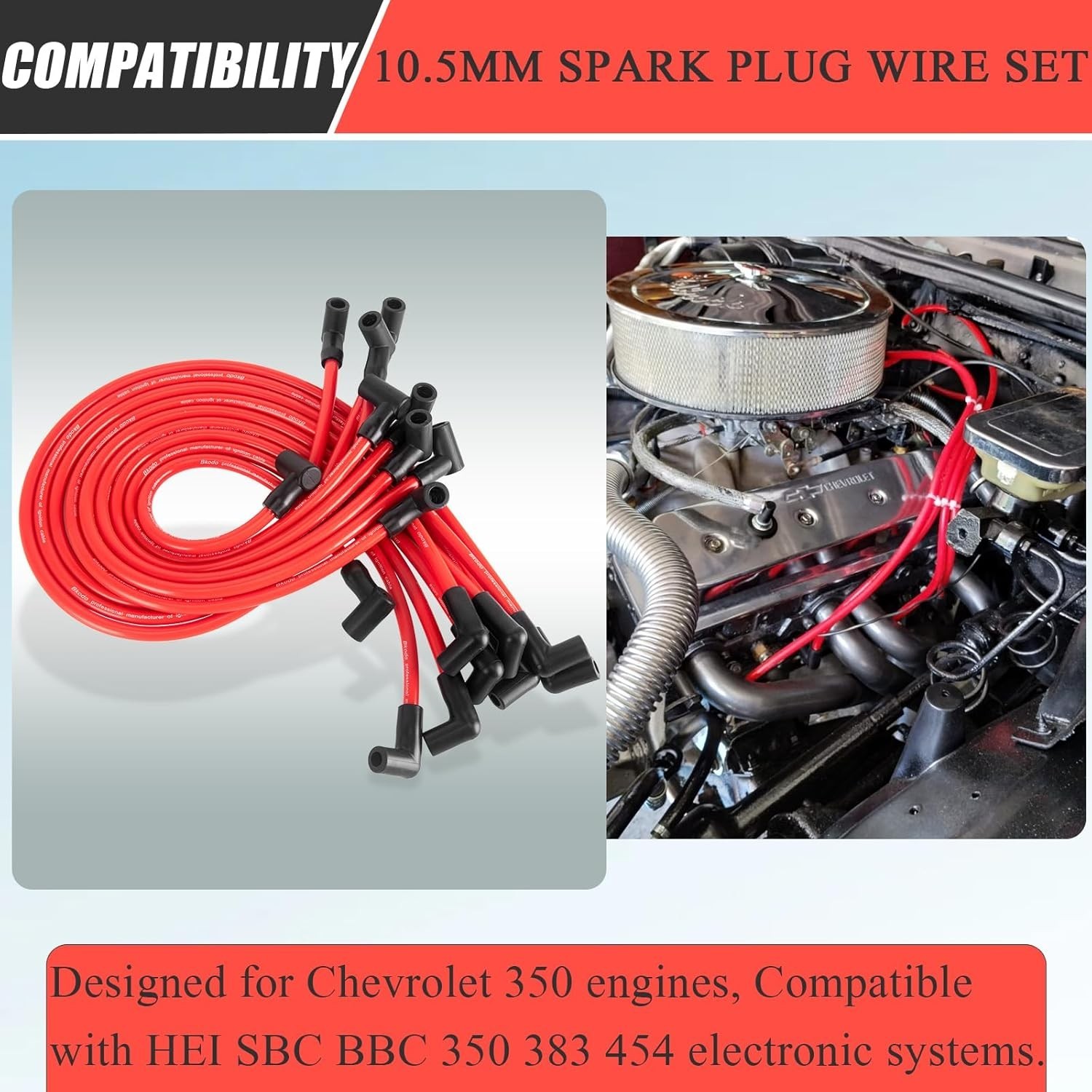 High Performance 10.5mm Spark Plug Wires Set Fit for HEI BBC SBC 350 454 383 Ele