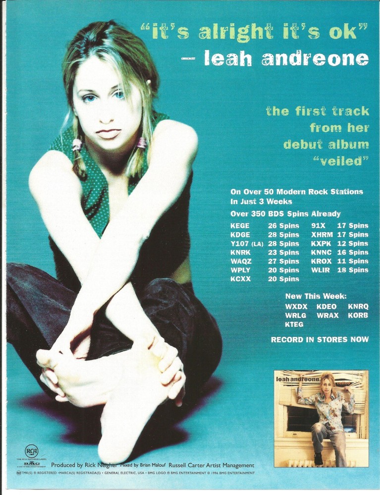 LEAH ANDREONE Rare 1996 Alright PROMO TRADE AD Poster for Veiled  MINT USA