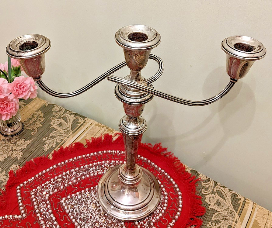 Pair Sterling Silver Weighted Candlesticks Gorham 3 arm 11 1/2"