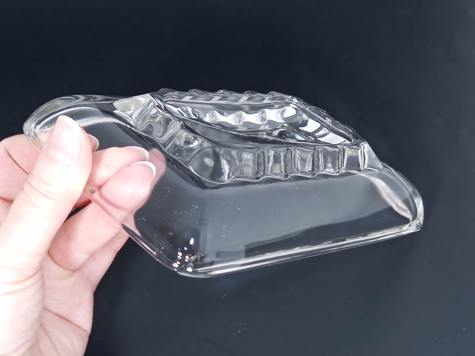VTG Glass Bar Soap Dish Think Scallop Edges Heavy Solid Fluted Paperweight