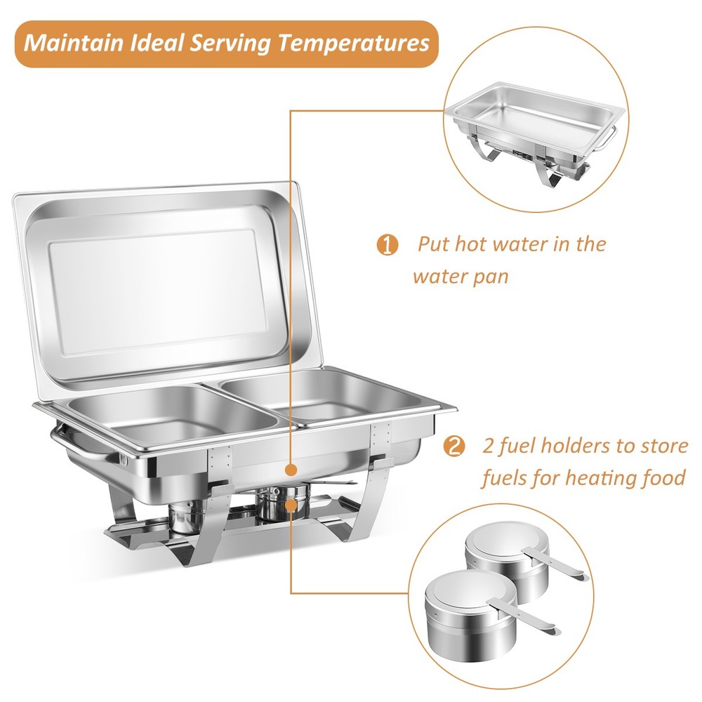 Costway 2PCSs Full Size Chafing Dish 9 Quart Stainless Rectangular Chafer Buffet