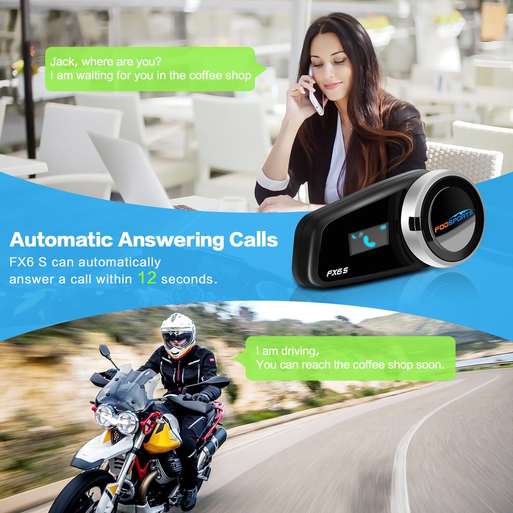 2pcs FX6S 6 rider intercom motorcycle headset Bluetooth interphone helmet LED FM