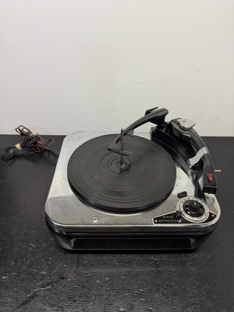 Vintage Webcor MCM Chrome Record Player Turntable CS-1632-2a Tested And Working