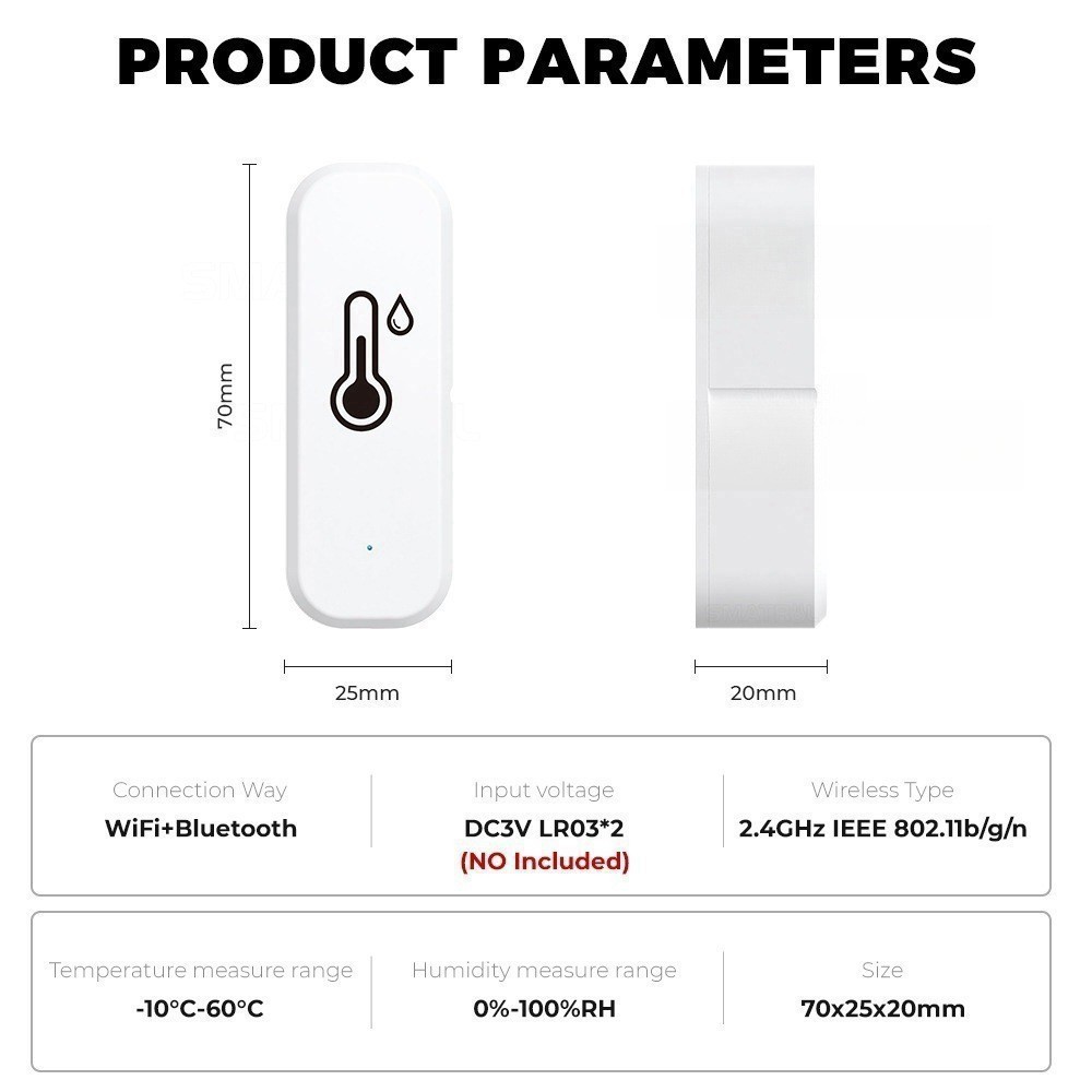 Tuya Smart Life APP WiFi Temperature & Humidity Sensor Detector Work w/ Alexa