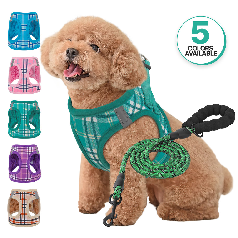 Dog Pet Harness Adjustable Control Reflective Jacket Breathable Mesh & Leash Set