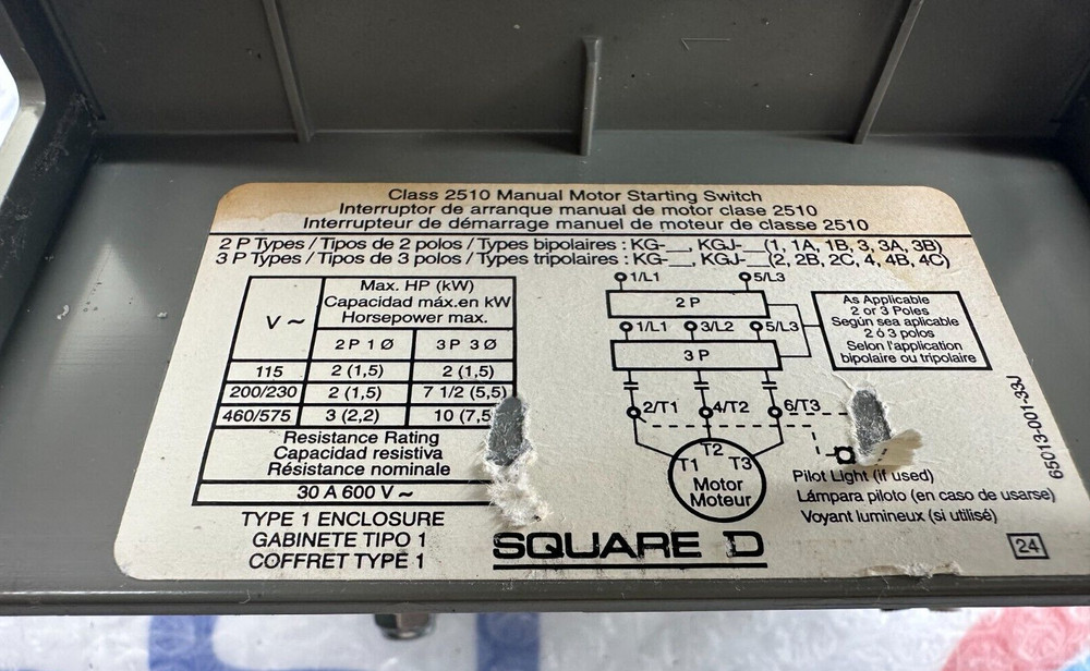 SQUARE D IEC947-4-1 MANUAL MOTOR SWITCH