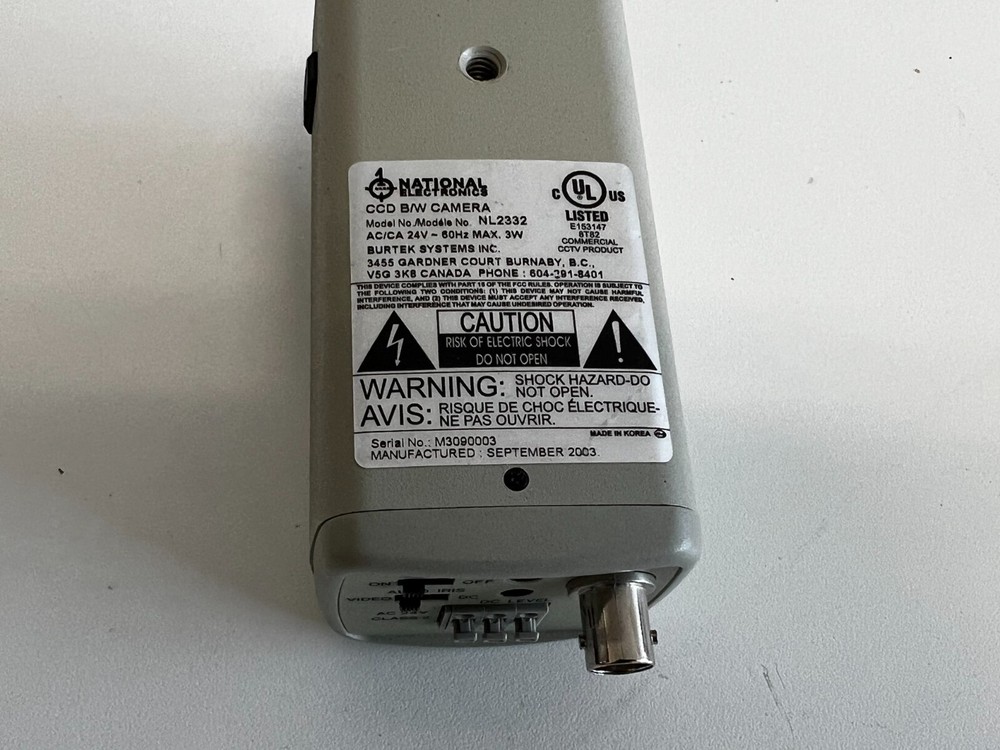 National Electronics CCB B/W Camera with Power Supply