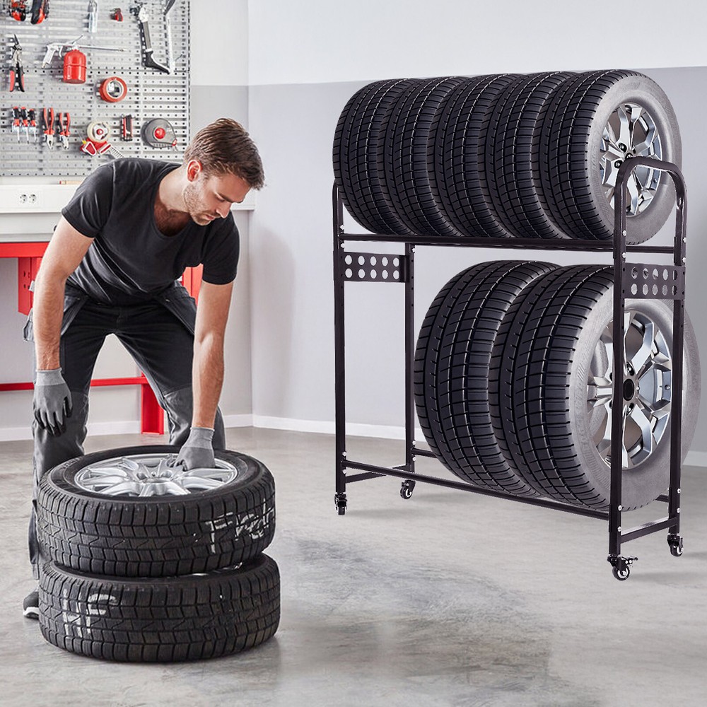 Universal Moveable Tire Garage Storage Rack & Shelving For Basement Workshop