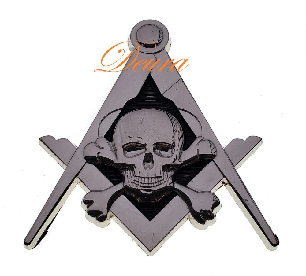 Masonic Widows Sons Mason Car Auto Square & Compass Silver Skull Bones Emblem