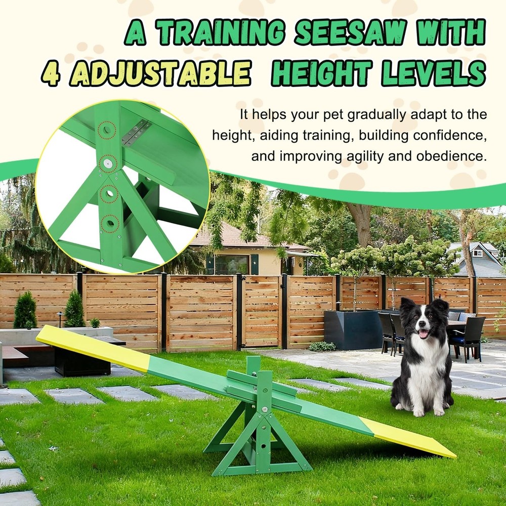 94.5" Adjustable Dog Agility Seesaw 4-Level Height Training Teeter for Small ...