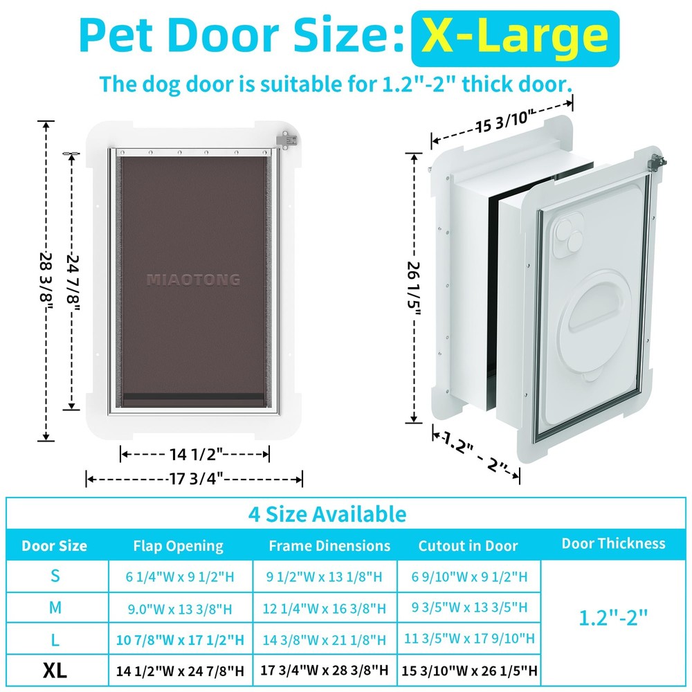3-Flap Never Rust Extra Large Dog Door for Doors with Sliding Lock Panel, Ste...
