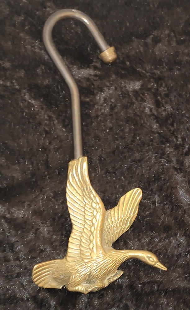 Vintage Brass Flying Duck Fireplace Damper Handle Flue Hook Tool Puller