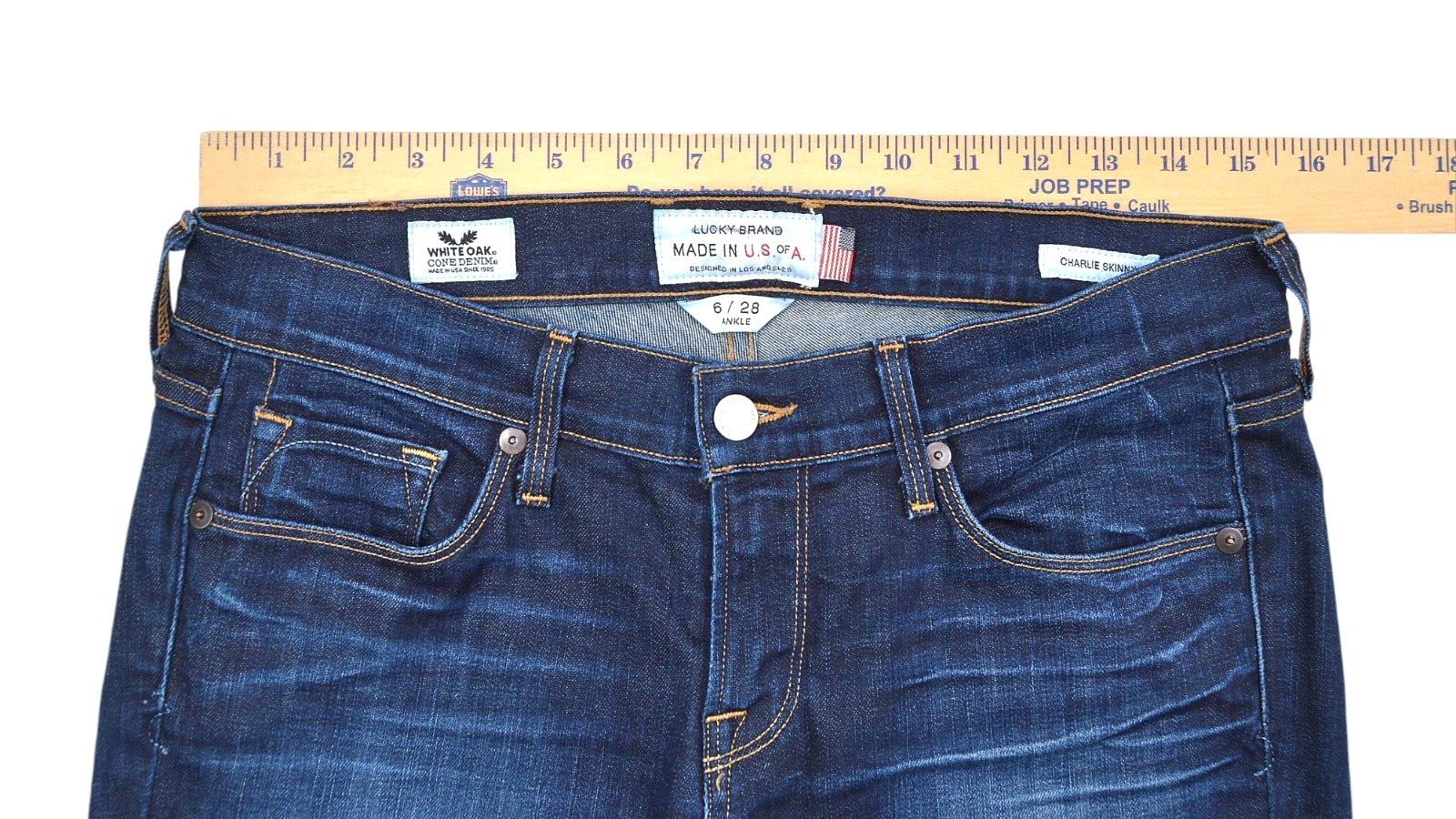 Lucky Brand Charlie Skinny Jeans Womens 6/28 Dark Blue Denim White Oak Cone USA
