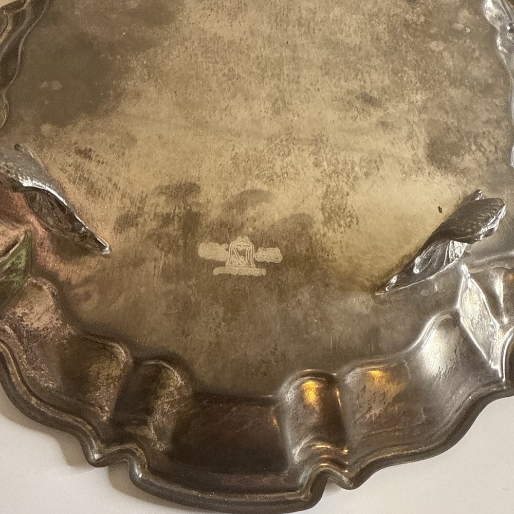 Vtg Silver Platter Tray Etched Scrollwork Footed Serving Leonard Silver