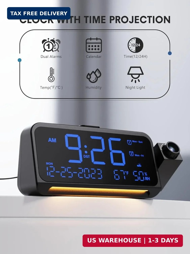 Mesqool Projection Alarm Clock for Bedroom Ceiling, Digital Clock Projector with