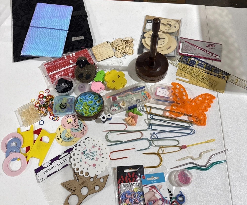 Large Knitting & Crochet Lot Needles Notions Tools Pattern Holder Mixed Bundle
