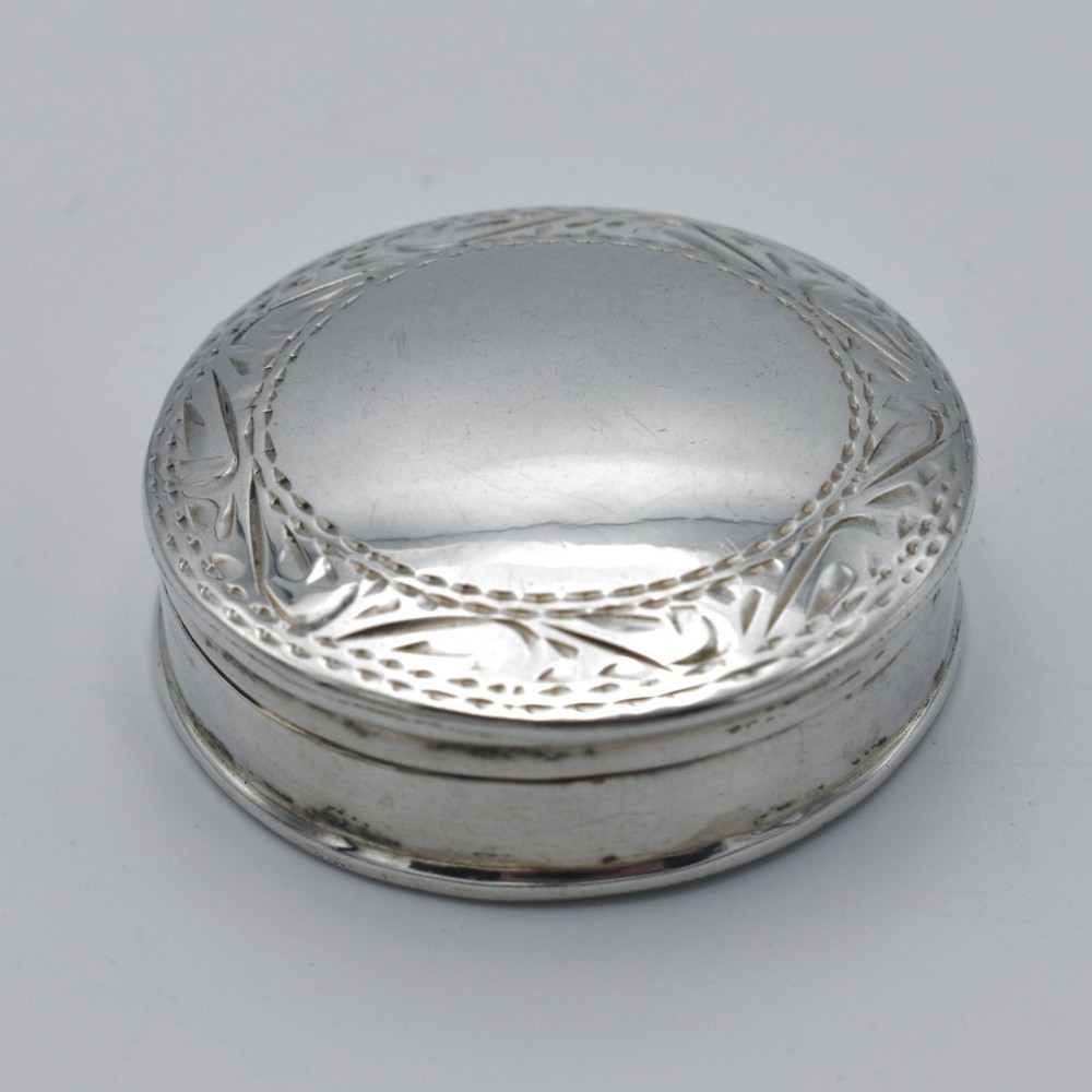 Modern Solid Sterling Silver Pill Pot Box 1990 Circular Hinged Lid 925
