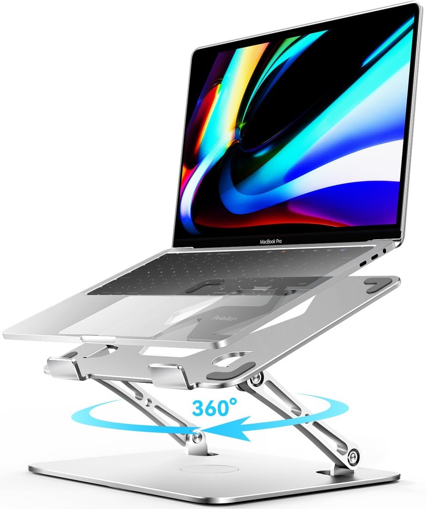 ivoler Adjustable Laptop Stand with 360° Rotating Base, Ergonomic Silver