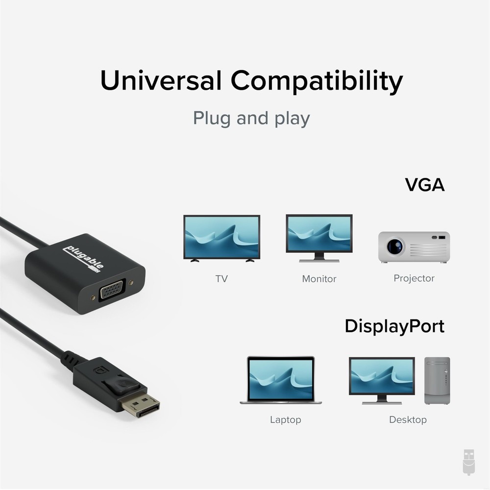 Plugable DisplayPort to VGA Active Adapter VGA, Black