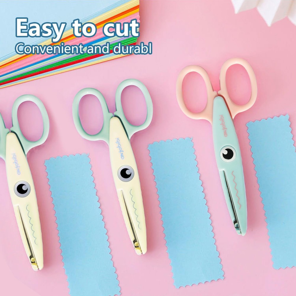 ANJOBIBI,Scissors for Crafting (2-Pack)-Decorative Pattern Edge Beige+blue