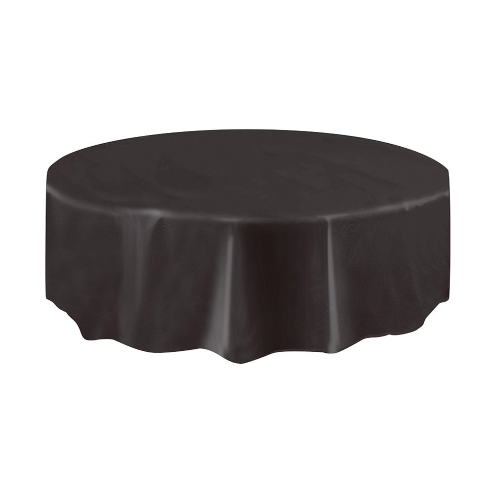 Black Solid Round Plastic Table Cover (84") 1 Count - 7.5" (Round),